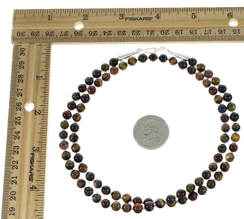 Genuine Sterling Silver Navajo Indian Tiger Eye Bead Necklace RX107849